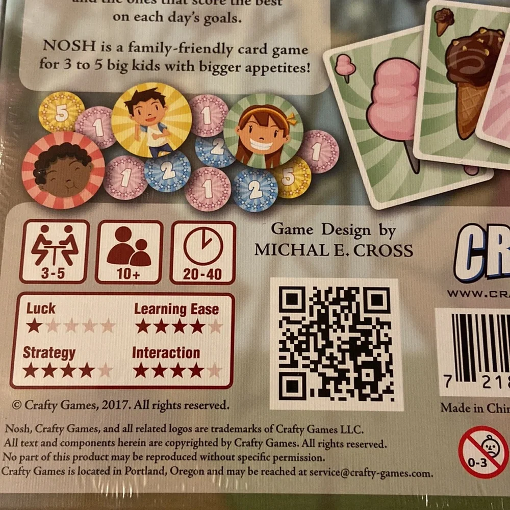 Crafty Brand Nosh Card Game Designed by Michal E. Cross